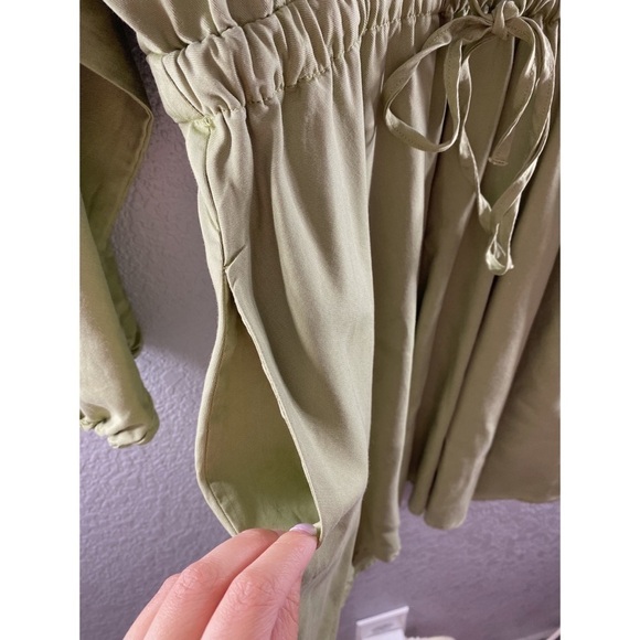 Zara Army Green Button Waist Tie Collared Mini Dress - Picture 5 of 11